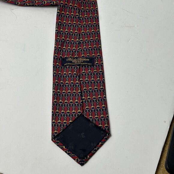 Brooks Brothers Makers Mens Tie Red With Blue Orange 3.75 X 56 - Picture 11 of 12